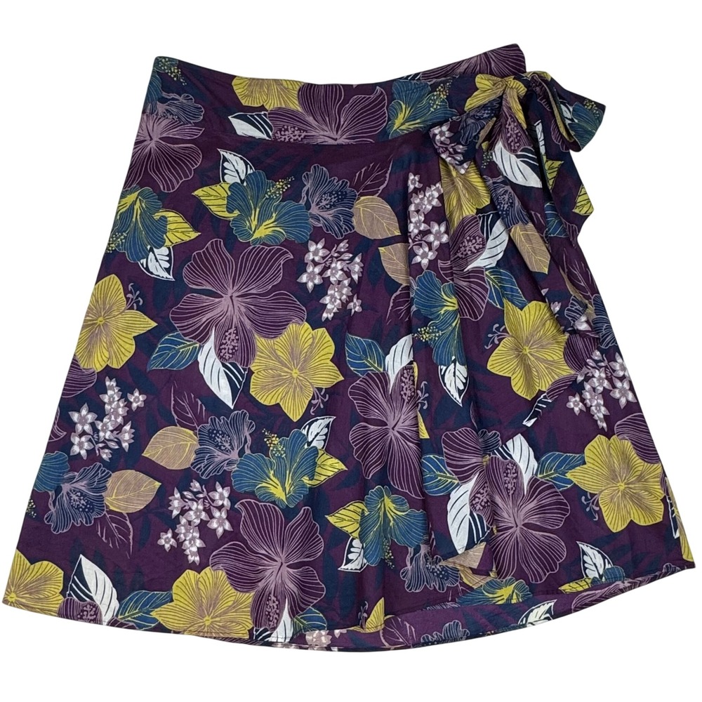 H&M Tropical Hibiscus Floral Wrap Skirt Womens 14‎ Purple Side Tie Romantic Boho